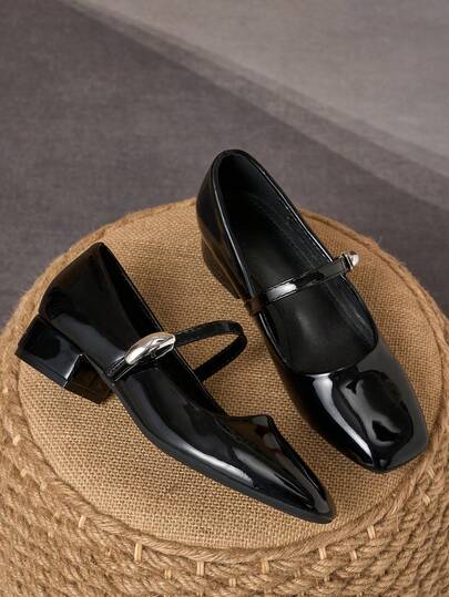 MonaNise 女士3厘米布面包跟黑色时尚百搭玛丽珍低跟粗跟优雅平底鞋，另有藏蓝色、咖啡色、酒红色可选