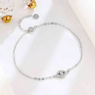 1pc 925 Sterling Silver Evil Eye Bracelet, Oval Shaped Personalized Accessory Suitable For Women's Daily Wear