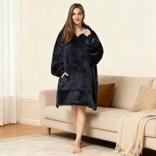 Thick Flannel Hooded TV Blanket With Sleeves,Ultra-Soft Sherpa Double-Sided Wearable Slouchy Blanket, Oversized Long Sleeve Fleece Blanket Jumpsuit,Flannel Pajamas, Tv Blanket, Cover Blanket, Tv Blanket, Outdoor Cold-Proof Hooded Home Clothes BlanketFor Couples/Home Wear,Warm Couple Winter Nap Blanket With Pockets