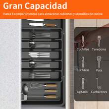 HSHa Extendable Cutlery Drawer Organizer, Adjustable Cutlery Holder And Organizer For Knives, Forks And Spoons, Plastic Cutlery Holder, Drawer Insert (Black) - Black - View 8