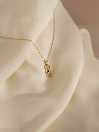 1ชิ้น สร้อยคอจี้หินสีแดงทรงสี่เหลี่ยมเรียบง่าย S925 เงินสเตอร์ลิง, เครื่องประดับสำหรับใส่ในชีวิตประจำวันที่ดูดีและเป็นของขวัญสำหรับผู้หญิง