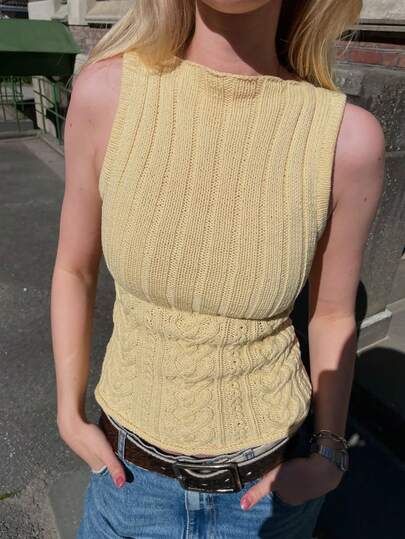 VIBEWAVE Sleeveless Cable Knit Vest Top