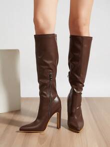 Sepatu Bot Wanita Modis, Bergaya Vintage, Nyaman, Musim Gugur/Musim Dingin, Hak Tinggi - Coklat - View 2