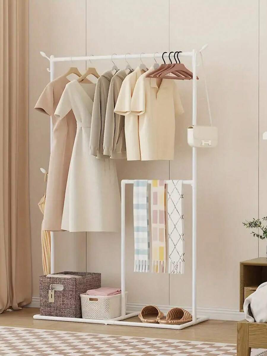 Perchero de Acero Negro - Almacenamiento Versátil para Ropa, Bufandas, Bolso y Más - Incluye Canastas y Soporte para Paraguas/Zapatos - Alto 162.5cm, Base Estable - Blanco - Ver 1