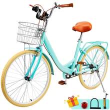 24/26-Inch Women's City Bicycle With Front Basket | Comfort Seat, Dual Brakes & Anti-Slip Tires - Perfect For Urban, Beach & Park Rides - 綠色 - 查看 1