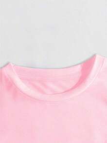 1 PcsCherry Pattern And Letter Printed T-Shirt, Round Neck Short Sleeve Casual Top, Suitable For Women Spring180g 100% Cotton - 粉色 - 查看 5
