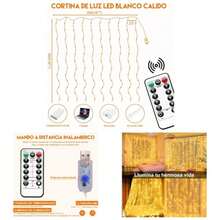 Cortina de Luces 3mx3m 2pcs, 300 Leds Cascada De Luces Con Ganchos, 8 Modos De Luces Con Control Remoto, Ip65 Impermeable, Para Interior y Exterior, Navidad, Cumpleaos, Boda. - 2 unidades - 3 m x 3 m - Ver 1