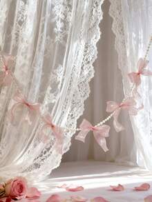 1Pc Pink Pearl Ribbon Garland, Sheer Bow Hanging Decoration For Spring, Wedding, Baby Shower, Mother's Day, Romantic Home Decor Room Decors Garden Decor Wedding Decor Home Decors - Multicolor - View 3