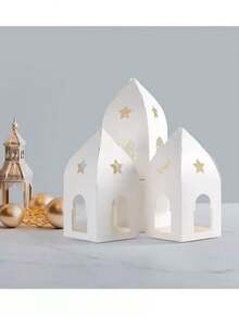 10个白色城堡造型透明窗口礼盒，适用于婚礼、生日、节日派对等场合 - 白色 - 查看 2