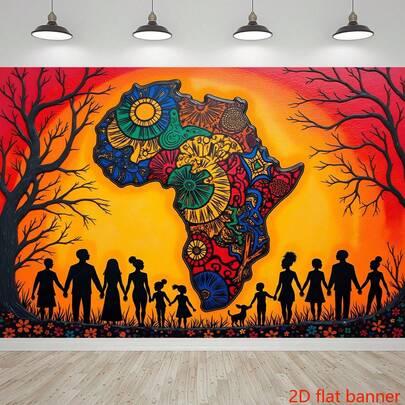 Banner phẳng 2D, nền vinyl họa tiết văn hóa Châu Phi sống động - Thích hợp cho sự kiện trong nhà và ngoài trời, ứng dụng phổ biến