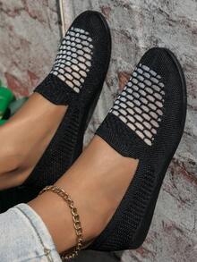 Giày bệt thường ngày cỡ lớn cho nữ, giày ba lê mũi tròn, giày lười thoáng khí thoải mái, dép xăng đan đế bằng khoét lỗ phong cách Bohemian, phù hợp cho mùa hè, xuân và thu - màu đen - Xem 5