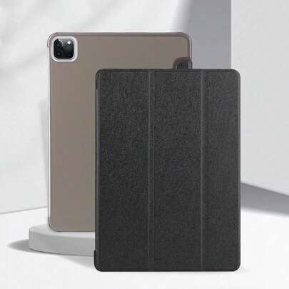 1个丝滑质感三折黑色扁平保护壳，三折支架，PC硬质后盖，防刮防摔，超薄轻巧，磁吸式睡眠/唤醒功能，简约/可爱/休闲风格，适用于iPad Mini 4/Mini 5/Mini 6/Mini 7/Air 1/Air 2/9.7/10.2/10.5/Air 4/Air 5/10.9/Pro 11/第十代/Air 11英寸(M2)-2024/Pro 11英寸(M4)-2024/iPad Air 11英寸(M3) 2025/iPad (A16) 11英寸第十一代2025款苹果设备，产品不包含触控笔
