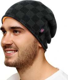 Gorro de invierno para hombres y mujeres, forro polar grueso, cálido, a cuadros, de punto, reversible, resistente al viento, para reloj de esquí - Verde oscuro+negro - Ver 11