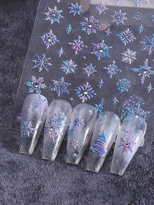 2 Stücke Farbverlauf Schneeflocken 5D Prägung Nagelkunst Aufkleber Winter Schnee Stern Weihnachtsbaum Dekor mit Kristall Strass Elegante bunte Nageldesigns für Acrylnägel Selbstklebende Maniküre Dekoration Nägel - Verschiedenfarbig - Übersicht 4