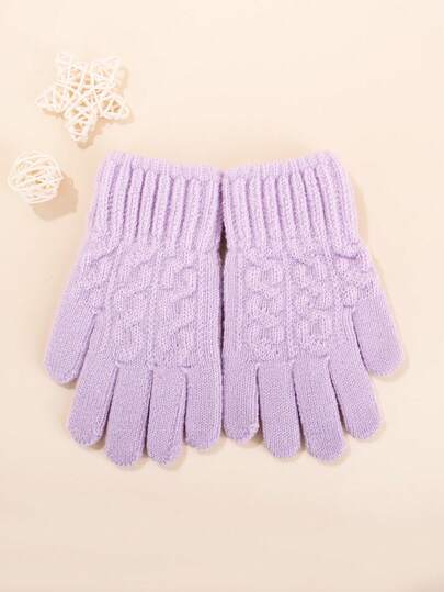 1 双儿童针织保暖手套，防风保暖，适合户外骑行，提花设计