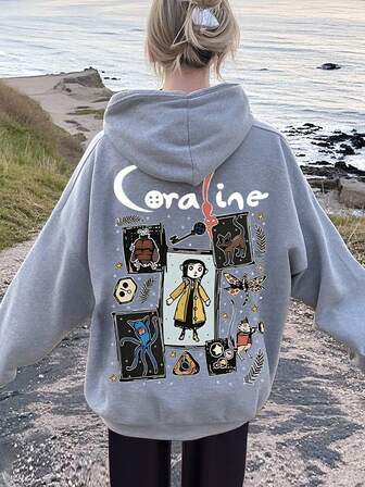 Sudadera con capucha informal con estampado de dibujos animados para adolescentes, otoño/invierno