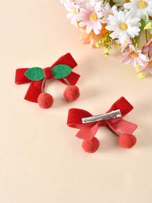 2个/1个天鹅绒蝴蝶结发夹，可爱发卡，适合女孩，秋冬季 - 彩色 - 查看 4