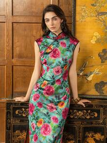 Faeriesty Small Stand Collar Layered Cap Sleeve Side Slit New Chinese Style Women's Cheongsam Dress, Suitable For Formal Dinner, Wedding Reception And Evening Party - Mint Green - View 5