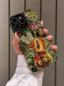 1pc Fashionable Retro Cute Tiger Striped Pattern High-D Faux Leather Anti-Fall Anti-Fingerprint Shockproof Phone Case Compatible With Apple And Models.Christmas Accessories. - Nhiều màu 4 - Xem 2