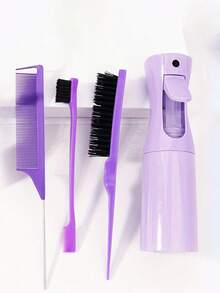 4件套美发造型工具套装：喷雾瓶、2个尖尾梳、蓬松梳、眉梳、尼龙双面造型梳和边缘刷、迷你喷雾瓶、发刷、梳子 - 彩色 - 查看 10
