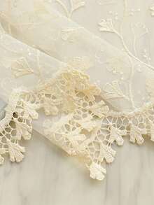 1件装优雅刺绣叶子薄纱窗帘，经典法式风格，杆袋式设计，适用于卧室和客厅，透明透光窗帘 - 米色 - 查看 10