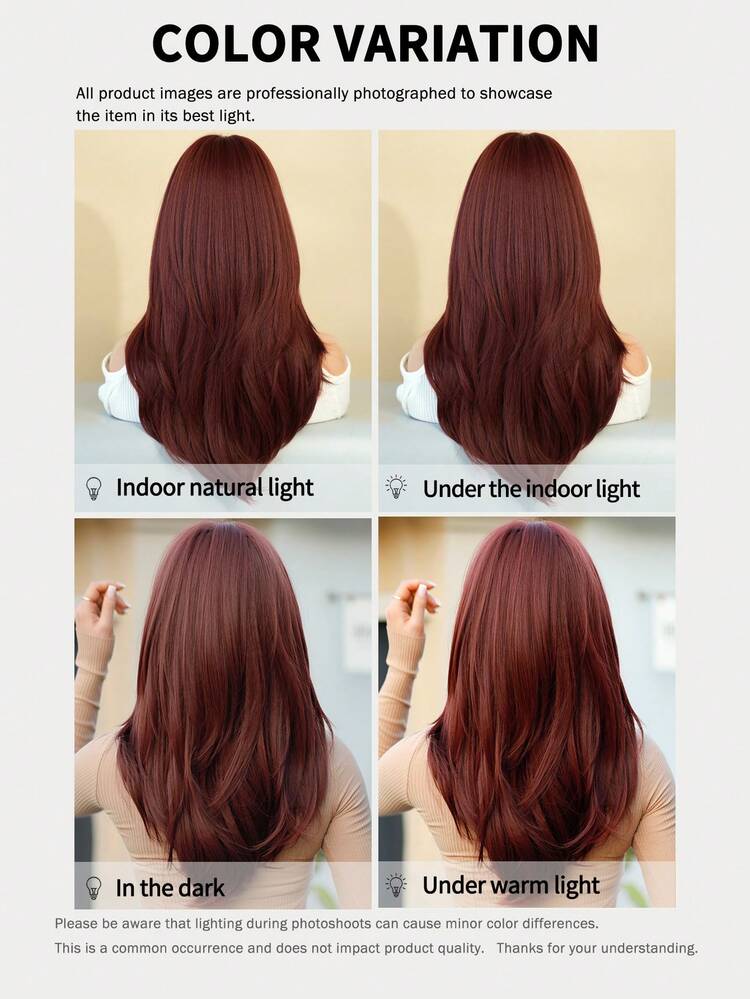 7JHH WIGS Elegant 24 Inch Burgundy Wig For Women - Modest Fashion Long Layered Wig With Curtain Bangs, Natural Looking Heat-Resistant Fiber Full Machine Synthetic Wigs For Daily Wear, Music Festival Party Use Mother's Day Gift - Burgundy - View 7