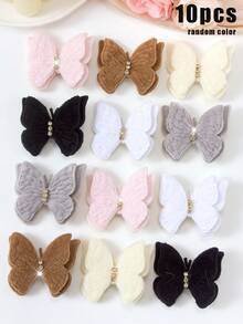 10 piezas de Pinzas para el cabello con mariposas de peluche de doble capa de colores aleatorios de otoño/invierno, accesorios para el cabello con alas texturizadas de unicolor con lunares y strass, adornos para la cabeza dulces para niñas para uso diario y fiestas - Multicolor - Ver 11
