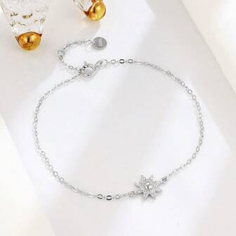 1 pieza Pulsera de estrella de plata de ley 925, accesorio de joyería minimalista con estrella octagonal adecuado para uso diario de mujeres