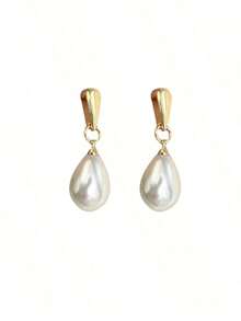 1pair Fashionable & Elegant Faux Pearl Drop Earrings In Simple Teardrop Design, Perfect For Parties And As A Versatile Gift For Women - Gold - View 6