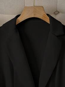 Áo khoác nữ mùa hè màu trơn tay dài cổ bẻ cài một nút, kiểu dáng thường ngày, chất liệu mỏng, màu đen, thích hợp cho công sở. - màu đen - Xem 3