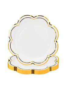 10pcs/20pcs/50pcs White And Golden Party Plates Gold Foil Scalloped Dessert Paper Plate 7inch Scalloped Edge Disposable Cake Plates For Tea Party Birthday Bridal Baby Shower Wedding Party Supplies - White - View 3
