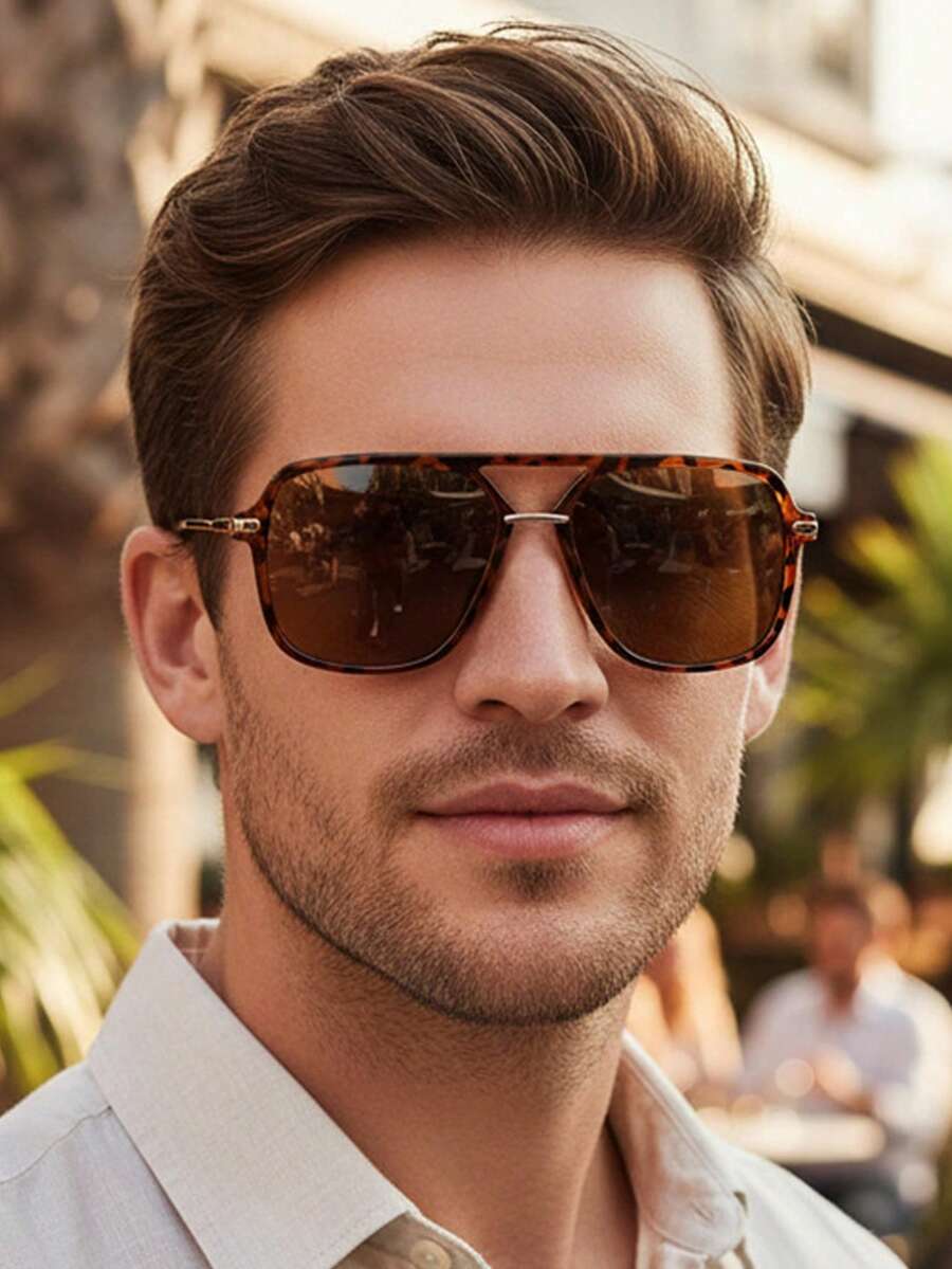 新款时尚百搭方形双梁个性化眼镜，男女皆宜的极简主义眼镜，适合街头风、旅行、日常佩戴、海滩、派对、节日、T台走秀等场合。 - 彩色 - 查看 1