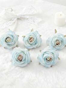 500 piezas Cabezas de flores de piña artificiales, flores artificiales para ramos DIY, material para coronas, accesorios para cajas de dulces, flores para el pecho, material para flores en la cabeza, accesorios para pasteles de fiesta de cumpleaños, decoración del hogar, flores para la novia, decoraciones de boda, decoración de habitaciones, accesorios de cocina, comedor, decoración de dormitorio - Azul claro - 161 - Ver 8