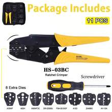 Ratchet Wire Crimping Set/ 8 Interchangeable Jaws Insulated And Non-Insulated Terminals , Wire Stripper Include,Exposed/Tubular/Coaxial Cable/Cap-Shaped/Insulated Terminal Connector Electrical Clip - màu đen - Xem 10