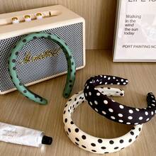 1pcs New French Retro Wide Polka Sponge Headband Fabric Elegant Versatile High Crown Pressure Hair Headband Internet Celebrity Hair Accessory Women - 黑色 - 查看 3