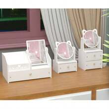 Makeup Storage Box With Mirror, All-In-One Vanity Mirror Desk Organizer, Portable Makeup Mirror With Box