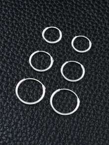 3 Pairs 925 Sterling Silver Sleeper Hoop Earrings, 10mm + 12mm + 14mm 925 Sterling Silver Sleeper Earrings, Suitable For Daily Wear For Women - Silver - View 6