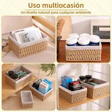 Canastas Organizadoras,3 Piezas Juego de cestas organizadoras,Cestas tejidas a mano para almacenamiento y baño, hogar,dormitorio y Baño,Diseño Decorativo para Hogar (Beige B) - Café A - Ver 3