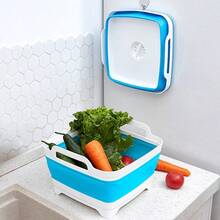 TYUI N Collapsible Dish Pans For Washing Dishes 9L Portable Wash Dish Basin Foldable Laundry Tub With Drain Plug For Kitchen Sink Camping RV Accessories White Blue - TrắngXanh - Xem 3