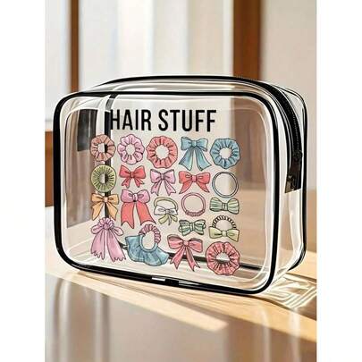 PVC Material Hair Accessory & Toiletry Bag, PVC Travel Organizer Bag With Zipper Closure - Lightweight, Fade-Resistant Cosmetic Toiletry Bag For Women/Girls, Portable Makeup Case, Easy To Wipe Clean, Tech-Savvy Storage Bag| Modern Aesthetics| Fade-Resistant Material, Travel Essential, Vacation/Summer/Back To School Supplies Bag, School Toiletry Bag, Waterproof Travel Toiletry Bag
