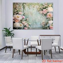 2D平面横幅牡丹蒲公英花卉婚礼背景布 - 粉色、白色、蓝绿色花朵 - 1個 - 查看 5