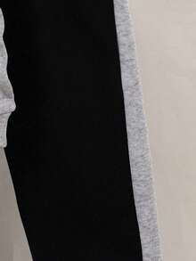 Young Boy Letter Print Contrast Color Long Sleeve Single-Breasted Hooded Jacket And Pants Casual Set - Black - View 7