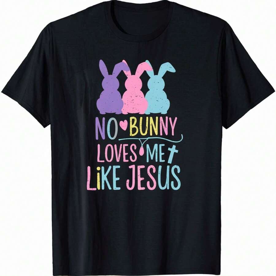 Easter No Bunny Loves Me Like Jesus Religious Pastel Bunny T-Shirt1 - màu đen - Xem 1