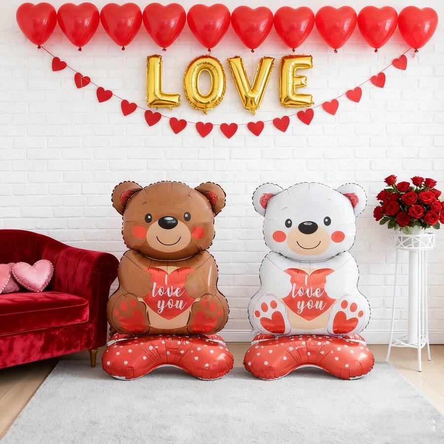 Bóng bay lá kim loại đứng 58 inch, được thiết kế với dòng chữ "Anh yêu em", thích hợp làm quà tặng ngày lễ tình nhân, đám cưới, sinh nhật, Giáng sinh và ngày lễ, trang trí tiệc ngày lễ, bóng bay quà tặng ngày lễ | Thiết kế vui nhộn | Bóng bay bền, bóng bay hình gấu - Nhiều màu - Xem 1