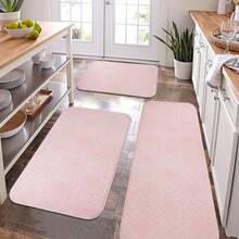 1/2/3pcs Set Of Farmhouse Kitchen Mats, Pink Patterned Elegant Design, Holiday Gift, Festive Party Decorations, Kitchen Rugs, Hallway Runner, Flannel Material Soft And Comfortable, Suitable For Sink, Bedroom, Living Room, Dining Room, Bathroom, Bedroom Rugs - 彩色 - 查看 1