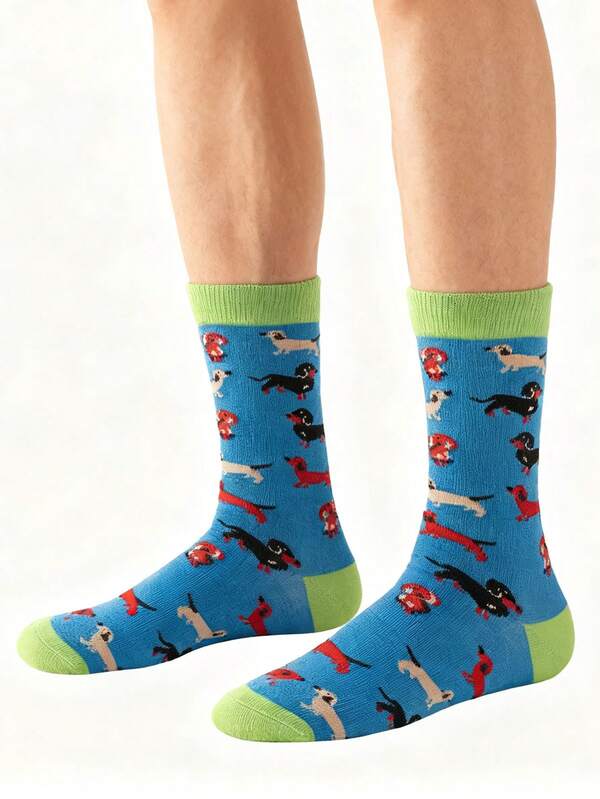 1 Paar bunte Dackel Muster Socken für Damen und Herren, süßes Hund Muster Crew Socken, witzige Neuheit Socken als Geschenk