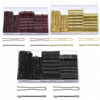 200pcs Gold Hair Clips, U-Shaped Hair Clips, Hair Bun Nets With Box, 2.4 Inch And 2 Inch, Claw Clips, Hair Slide, Hair Barrettes