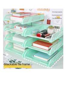 1pc 3-Tier File Tray Desk Organizer Rack, Document Storage Holder, Office Supplies Basket, Student Stationery
