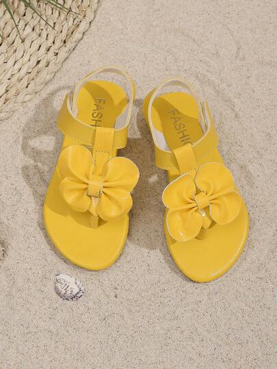 This Yellow 3D Flower Decor Children's Sandals Are Suitable For Summer Living, Casual Wear, Outdoor Play, Beach Vacation, And All-Day Wear, Comfortable And Versatile. Girls' Sandals, Children's Sandals, Beach Shoes
