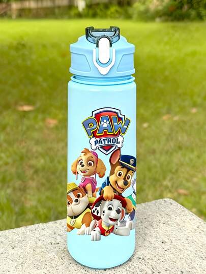 Paw Patrol 1个750毫升旅行塑料水瓶，带提手绳、吸管和瓶盖，可爱图案，高品质，防漏防震耐用，大容量便携，适合户外运动、徒步、野餐、跑步、健身，也适合通勤，是送给学生、家人、男女朋友、生日、毕业、情人节的理想礼物。